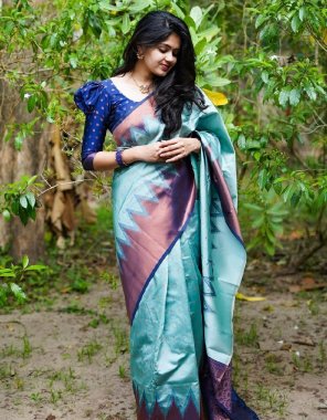 sky blue kanjivaram soft silk heavy zari with butta work | blouse - kanjivaram silk contrast matching ( master copy )  fabric zari work work casual 