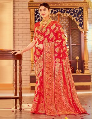 red silk blend  fabric weaving work festive 