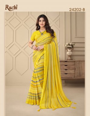 yellow chiffon saree with attached diamond border & tassells  fabric printed work festive 