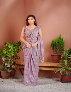 purple saree - impoted bonded fabric with sprangle| blouse - designer cd work blouse on bonded sprangle | size - 36 ready | 2 - 2 inch margin extended to 40 | sleeves inside fabric embroidery work ethnic 