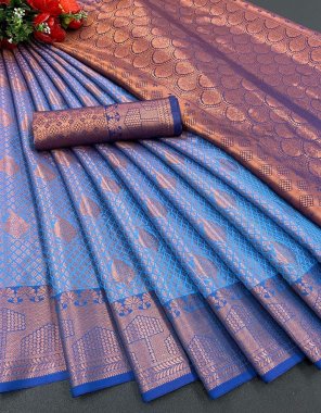 blue kanjivaram soft silk heavy zari with butta work | blouse - kanjivaram silk contrast matching ( master copy )  fabric weaving work ethnic 