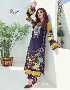 navy blue top - cotton print with patch embroidery | bottom - semi lawn | dupatta - cotton ( pakistani copy ) fabric embroidery work casual 