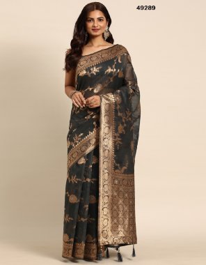 black saree - silk blend / organza | blouse - silk blend / organza fabric woven work casual 