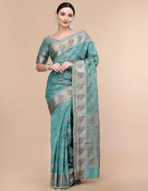 sky blue organza floral printed woven design saree with unstitched blouse piece fabric printed work festive 