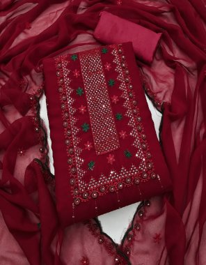red top - georgette 2 m | bottom - santoon 2m | inner - santoon 1.6 m | dupatta - georgette 2.15 m  fabric embroidery work festive 
