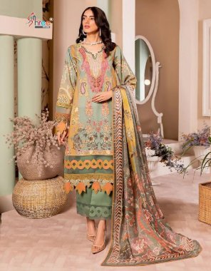 green top - cotton print with heavy embroidered patches 2 patch | bottom - semi lawn | dupatta - chiffon ( pakistani copy ) fabric embroidery work casual 