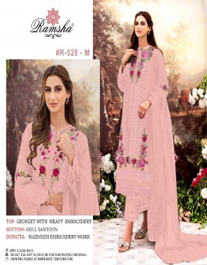 pink top - georgette with heavy embroidery | bottom - dull santoon | dupatta - nazmeen embroidery work ( pakistani copy )  fabric embroidery work casual 