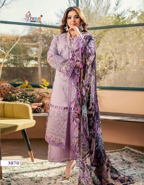 purple top - lawn cotton with heavy self embroidery | bottom - semi lawn | dupatta - cotton ( pakistani copy ) fabric embroidery work casual 