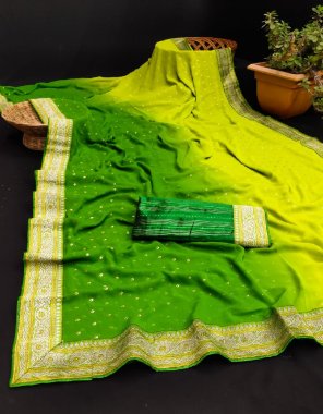 parrot green foil print weight less saree with unstitched blouse fabric printed work festive 