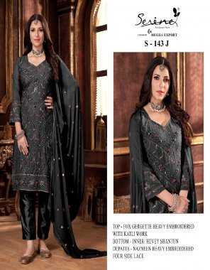 black top - fox georgette heavy embroidered with khatli work | bottom - inner / heavy shantun | dupatta - nazmeen with heavy embroidered four side lace ( pakistani copy ) fabric heavy embroidered work casual 