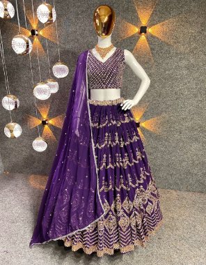 purple lehenga - heavy faux georgette ( canvas patta ) | inner - micro cotton | lehenga length - 41-42 inch | type - semi stitched | choli - heavy faux georgette material | type - unstitched blouse | dupatta - heavy faux georgette with sequance embroidery work ( 2.30 m)  fabric embroidery work festive 