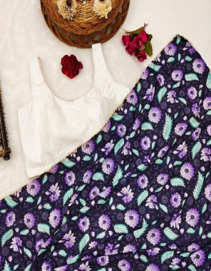 navy blue saree - heavy chinon siffon | blouse - stitch blouse fabric digital printed work ethnic 