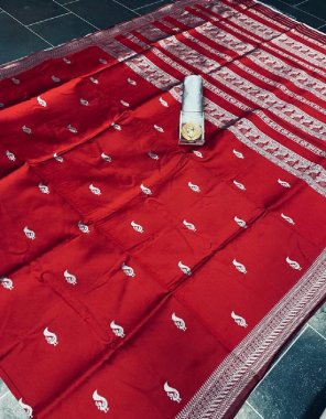 red soft lichi silk  fabric weaving work festive 