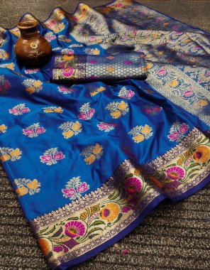 navy blue silk with meenakari weaving | blouse - silk fabric weaving work casual 