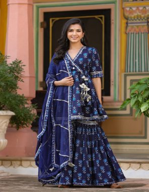 navy blue kurti - soft cotton  | sharara - cotton | dupatta - nazmin  fabric printed work ethnic 