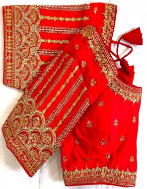 red heavy fentam silk | front open pattern  fabric thread handwork work festive 