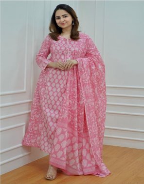 pink pure cotton fabric printed work party wear 