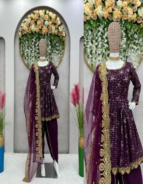 purple top - faux georgette | inner - micro | stitching type - full stitch upto 42 | dhoti -  faux georgette | inner - micro | stitch - full stitch upto 44 | dupatta - soft net embroidery sequance work  fabric embroidery work festive 