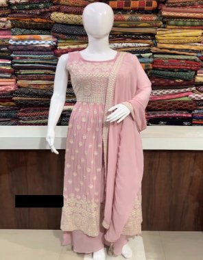 pink top - heavy  fox georgette with embroidery sequance work with both side hanging latkan | inner - micro | sleeves - short plain extra fabric | top length - 54 -56 inch | top size - xl full stitched with xxl margin | plazzo - heavy fox georgette | inner - micro cotton | pant length - 40 -42 inch | size - upto xxl | dupatta - heavy faux georgette with fancy lace border ( 2.1 m) fabric embroidery work festive 