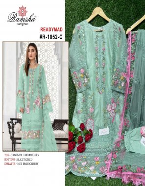 green top - organza embroidery | bottom - silk stitched | dupatta - net embroidery ( pakistani copy ) fabric embroidery work ethnic 
