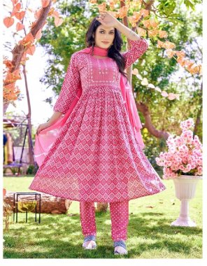 pink top - heavy rayon slub with print | top length - 45 approx | pant - heavy rayon slub with seuqnace work lace | pant length - 38 approx | dupatta - laheriya dyeing  fabric printed work casual 