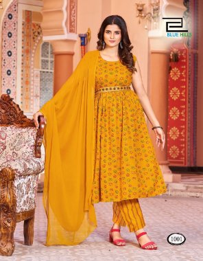 yellow rayon 14kg print | dupatta - nazmeen | nayra cut with belt work | short sleeve inside ( price 4xl to 7xl - 790 ) fabric printed work ethnic 