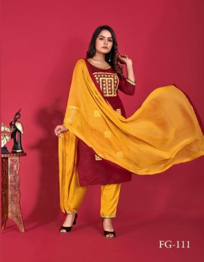 maroon top - rayon with embroidery handwork ( length - 40 ) | bottom - rayon with embroidery handwork ( length - 39 ) | dupatta - nazmeen ( 2 m) fabric embroidery work ethnic 