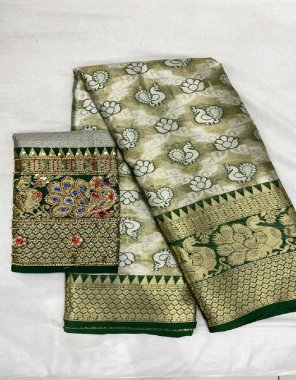 dark green saree - banarasi  silk saree pure handloom weave with meenakari and rich pallu | blouse -  hand sleeves khatli dharmavaram heavy blouse work  fabric weaving work festive 