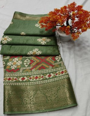 dark green soft dolla silk printed with jacquard border fabric printed work festive 