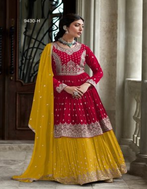 red top - heavy faux georgette with embroidery ( 3mm sequance ) work with cottons thread work | dupatta - heavy faux georgette with 4 side embroidery ( 3mm sequance ) work with cottons thread work | bottom - heavy faux georgette with embroidery work 2.25 m | bottom inner - heavy santoon 2.25 m | top inner - heavy santoon with joint top | length - max up to 40 