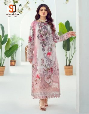 pink top - lawn cotton printed with heavy embroidery patch 2 patch all design | bottom - semi lawn | dupatta - mal mal cotton printed  ( pakistani copy ) fabric heavy embroidery work casual 