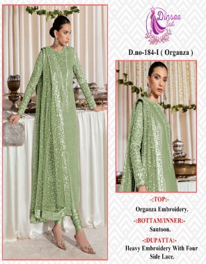 green top - heavy organza embroidered | inner - santoon | bottom - santoon | dupatta - heavy organza embroidered ( pakistani copy ) fabric embroidery work casual 