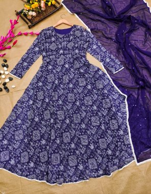 navy blue fox georgette | complete linning | length - 52 