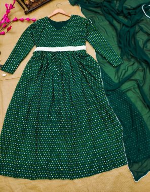 dark green fox georgette | complete linning | embellished pattern belt | height - 52 + | sleeves length  - 21 