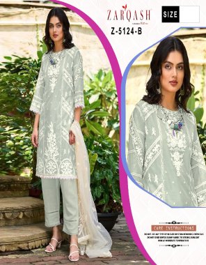 pastal green top - pure organza with embroidery work | bottom - viscose cotton | dupatta - embroidered net  fabric embroidery work casual 