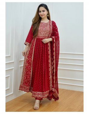 red heavy soft cotton rayon | kura length - 48 | pant length - 38 fabric printed work festive 