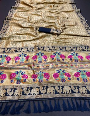 navy blue pure zari with weaving paithani soft kanchi silk fabric weaving work festive 