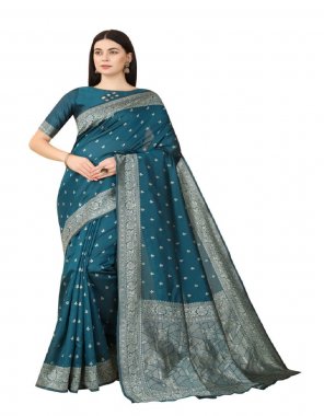 sky blue soft lichi silk fabric weaving work festive 