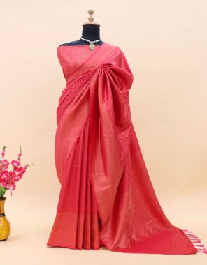 red semi soft silk | blouse - jari silk fabric weaving work ethnic 