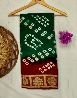 dark green pure bandhej silk with weaving jacquard work  fabric weaving work ethnic 