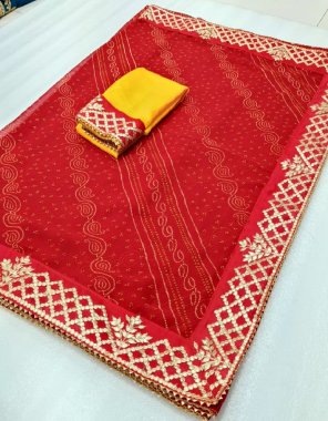 red pure georgette bandhani gottapatti lace | blouse -  mono banglory  fabric printed work casual 