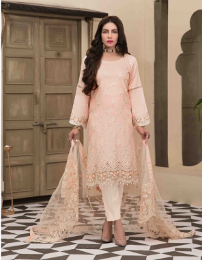 baby pink top - pure cotton with exclusive self embroidery |bottom - inner - semi lawn | dupatta - chiffon embroidery with four side lace ( pakistani copy ) fabric self embroidery work party wear 