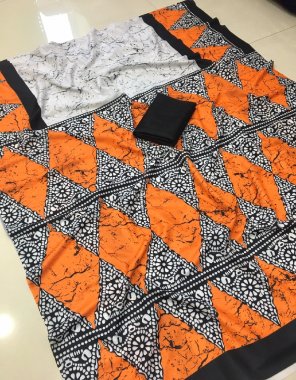 orange saree - pure chinon silk ( 5.50 m) | blouse - mono banglory ( 0.80 m) fabric printed work casual 