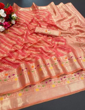 orange premium silk weaving fabric weaving work festive 