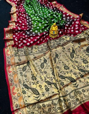 green art silk with zari weaving fabric weaving work casual 