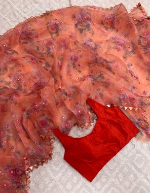 orange pure soft organza silk | blouse  - stitched banglory satin  fabric digital printed work ethnic 