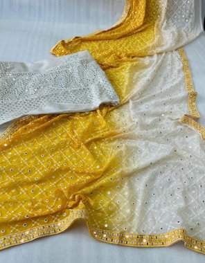 yellow saree - soft georgette with embroidery sequance work | blouse - heavy mono banglory fabric embroidery work party wear 