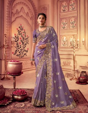 purple viscose with golden smoke saree & banglory silk blouse fabric jacquard work ethnic 