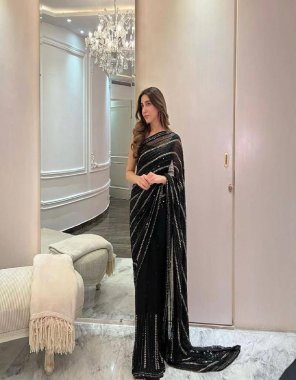 black saree - soft georgette with multi thread sequance | blouse - mono banglory silk fabric sequance work casual 