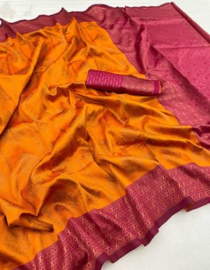 orange banarasi soft silk fabric weaving work party wear 